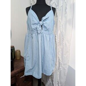 100% Cotton Cottagecore Sundress Babydoll Denim Tie Front Chambray 2X Old Navy